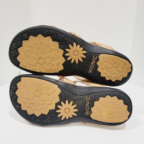 Vionic Rest Amber Sandals Womens Size 8 Gold Cork Back Strap Flats Slingback Tan - Picture 9 of 12